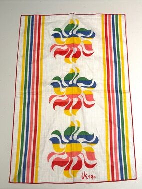 Vintage VERA Small Tea Towels - Rainbow Sunburst Stripe - Set of 4